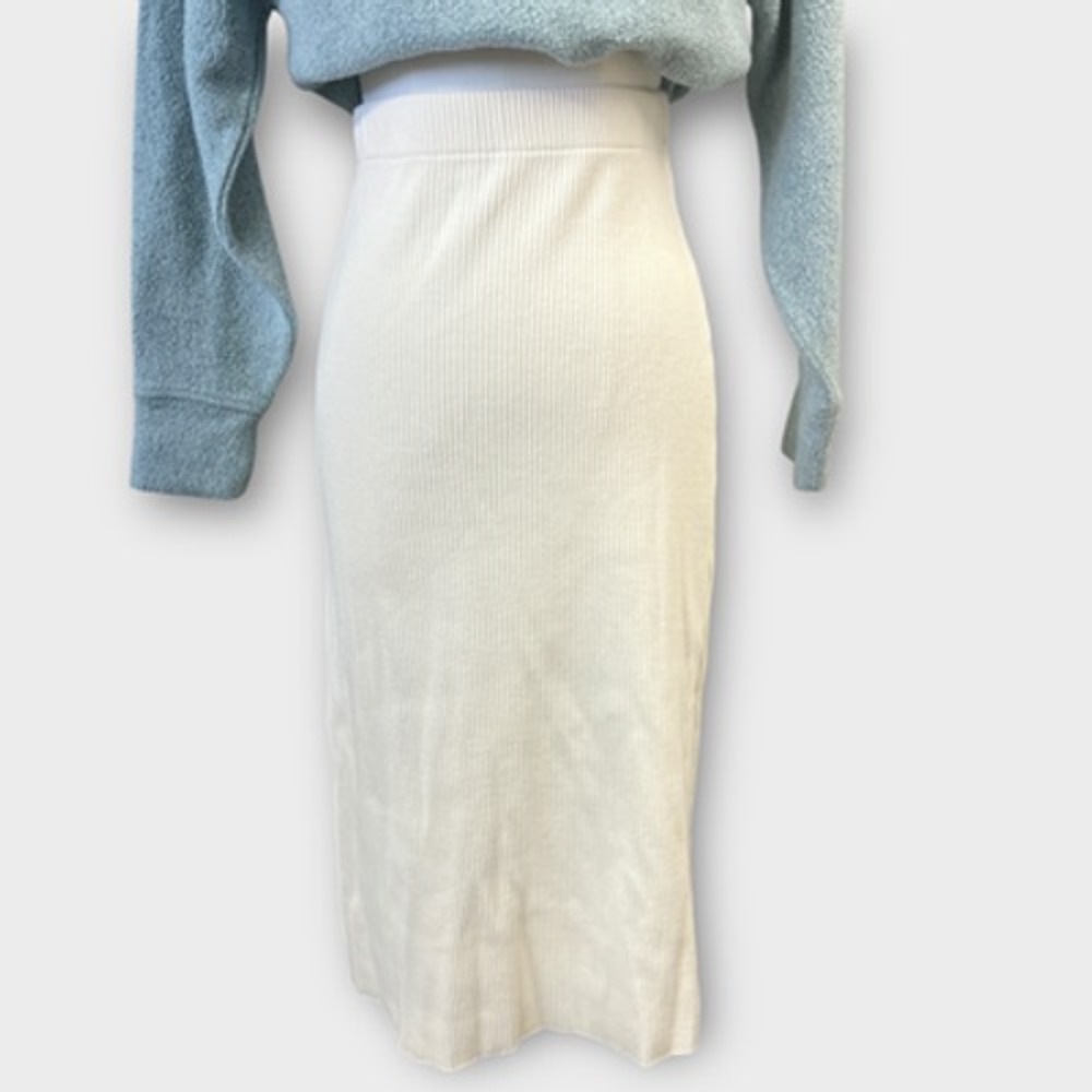Vince Skirt Womens XS White Ribbed Knit Midi Pencil Elastic Waist‎ V818283896